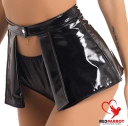Hoge taille mini rok - Open kruis - Sexy en Erotisch - BDSM - Latex look - Zwart — thumbnail 4