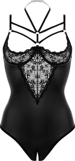 Christine le Duc - Wetlook Body met Open Kruis en Cup - Lingerie Erotisch - Gemma - Zwart — thumbnail 8