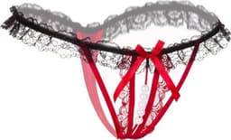 Erotische lingerie slipje - Sexy parel slipje - Sexy kanten open kruis string - Zwart/Rood — thumbnail 5