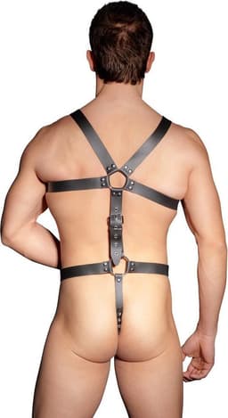 Zado – Ultieme Lederen Body Harnas met Testikel Ring en Studs Meervoudige Gespen – Zwart — thumbnail 2