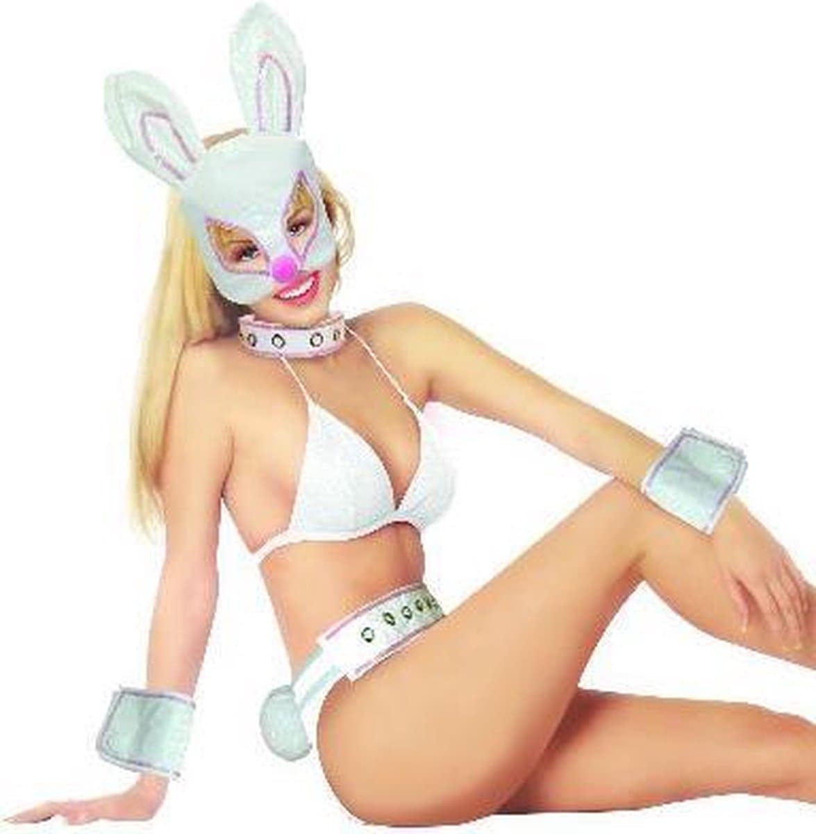 Sexy Bunny setje latex 4 delig wit met roze — afbeelding 1
