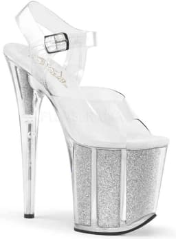 Pleaser - FLAMINGO-808G Sandaal met enkelband, Paaldans schoenen - Paaldans schoenen - 37 Shoes - Zilverkleurig/Transparant — thumbnail 1