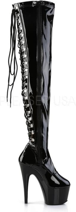 Adore-3063 plateau lak overknee laars met veters en stiletto hak zwart - (EU 40 = US 10) - Pleaser — thumbnail 2
