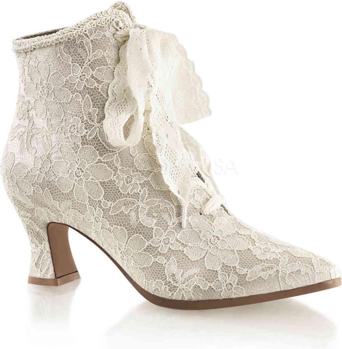 EU 39 = US 9 | VICTORIAN-30 | 2 3/4 Flaired Heel Lace Up Ankle Bootie w/Lace Overlay — afbeelding 1