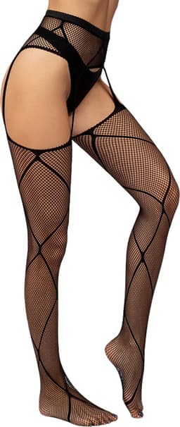 Sexy Panty met Open Heupen - 2 in 1 Jarretels en Panty - Zwart met Patroon - Open Zijkanten - Erotische Elegante Panty - Lingerie - Doorzichtig - One Size — thumbnail 3