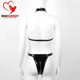 Erotische Uitgeholde Bodysuit - Jumpsuit - Lingerie - Wetlook - Zwart - Rits — thumbnail 5