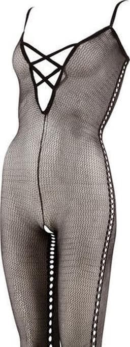 Mandy Mystery Lingerie –  Catsuit met Veter Ontwerp Licht transparant en Open Kruis – Maat L/XL - Zwart — thumbnail 7