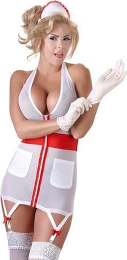 Cottelli Collection – Sexy Zuster Outfit met Realistische Kenmerken Inclusief Hoofdband en Verstelbare Bandjes – Maat L – Wit — thumbnail 5