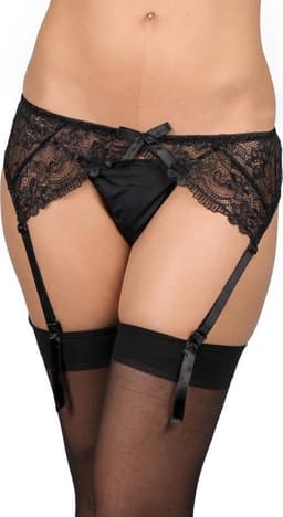 Mandy Mystery Lingerie – Jarretel Gordel met Kant Motief en Bijbehorende Kousen Spanning en Sensatie – Maat M/L -Zwart — thumbnail 11