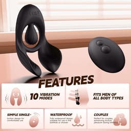 Daity Vibrerende Cockring voor Mannen en Koppels – Penisring met 3 Motoren, 10 Vibratiestanden en Afstandsbediening – Clitoris- en Teelbalstimulatie – Dubbele Teelbalvibrator — thumbnail 5