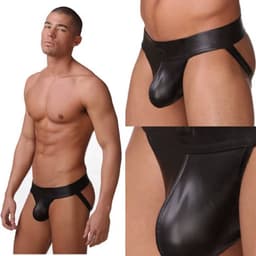 Heren Latex Look String – Open Achterkant Design – Sexy Ondergoed voor Mannen – Erotisch Lingerie - Maat L — thumbnail 2