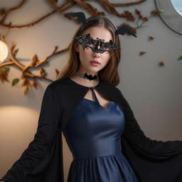 Allecto - Bat Costume - Carnavalsoutfit - Sexy en Elegant - Zwart - Vleermuis Kostuum - Perfect voor Halloween - 4-delige Set — thumbnail 4