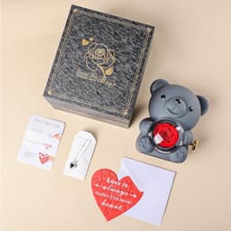 Romantische beer - Roos cadeau - Cadeau geven - Met sieradendoos - 12 x 10 x 16 cm - Grijs — thumbnail 3