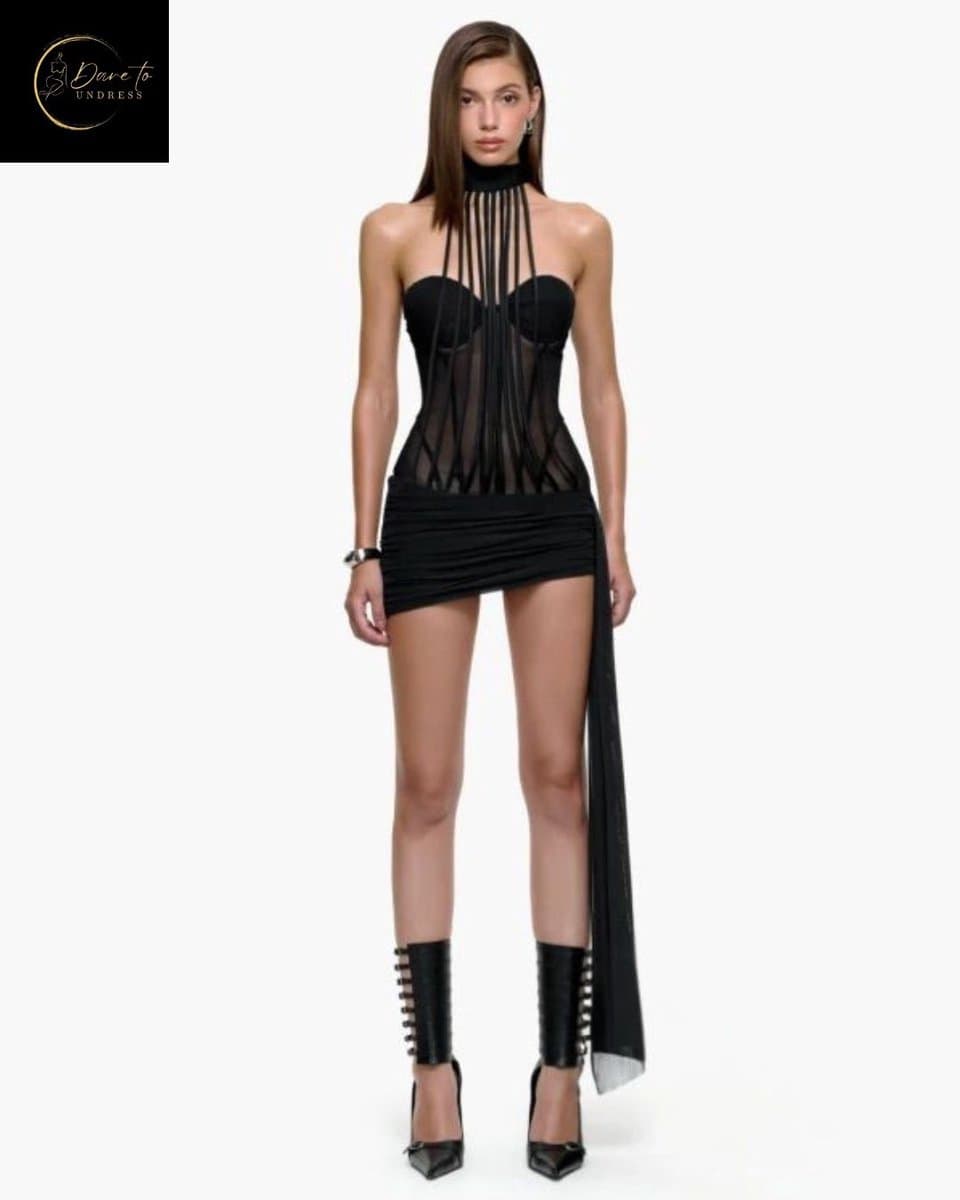 Erotisch Mesh Jurkje Dames – Sexy Lingerie Jurk – Sexy Lingerie Dames – Lingerie Erotisch – Transparante Clubwear – Luxe Gala & Festival Jurkje – Boudoir Look – Kinky BDSM Outfit – Verleidelijk Mesh Dress – High End – Dare to Undress – M, L — afbeelding 1
