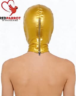 BDSM Masker bivakmuts - Latex look - Rits - Goud — thumbnail 4