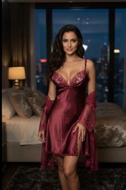 Korte Satijnen Nachtjurk met Tule Kimono – Luxe Dames Lingerie Set - Dark purple — thumbnail 3