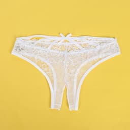 Zeloria Kanten Slip met Open Kruis en Strikdetail – Wit – Dames Lingerie Slip met Bandjes – XXL — thumbnail 7