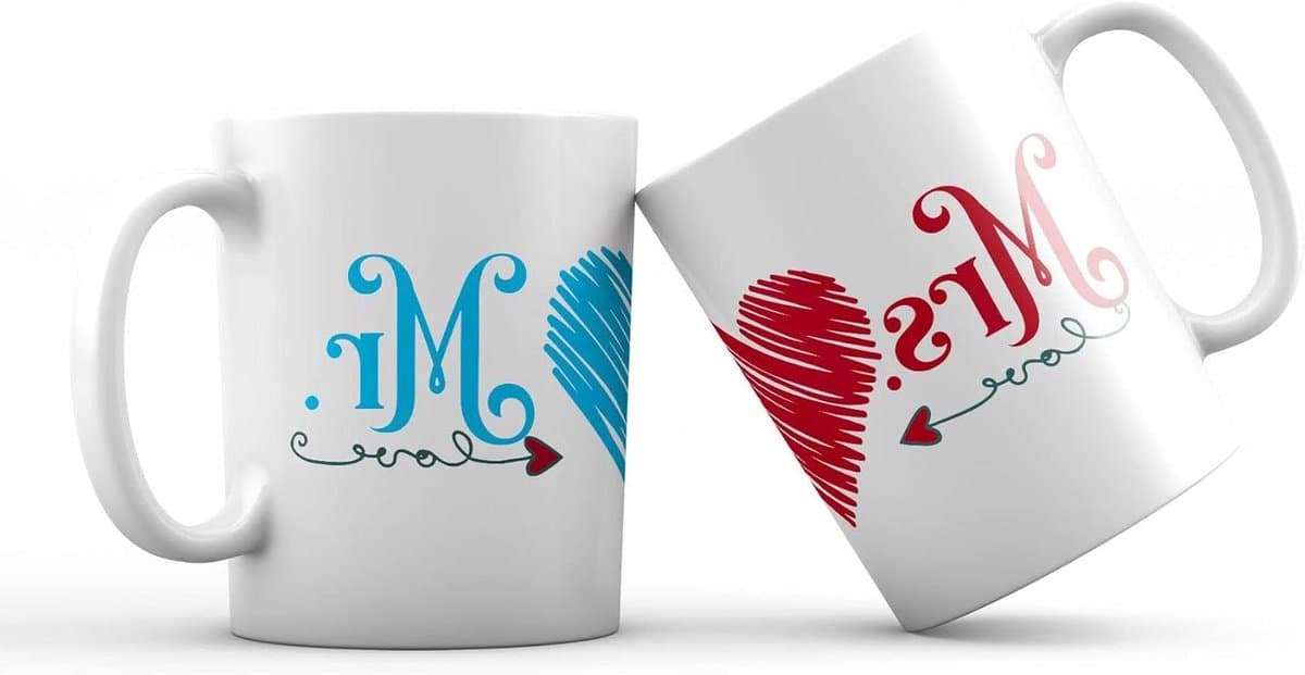 Kopjes set - Voor hem en haar - Cadeau geven - Hartvormig handvat - 1 paar - Mr & Mrs — afbeelding 1