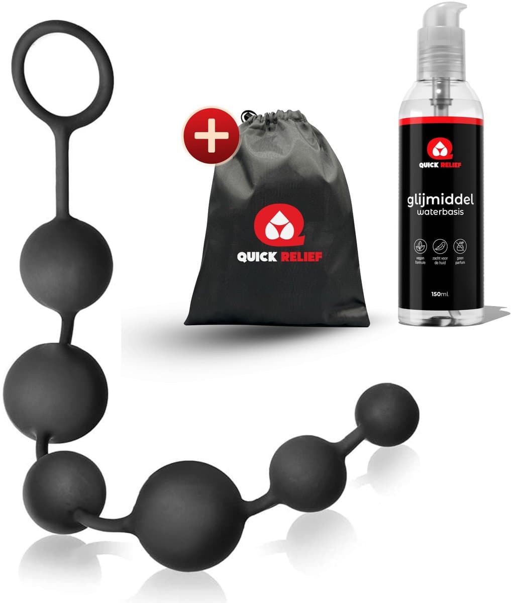 Quick Relief Anal Beads™ - Anale Kralen + 150ml Glijmiddel - Anaalketting - Sex Toys - Buttplug - Vaginale Ballen - Siliconen - 40 cm lang - Zwart — afbeelding 1