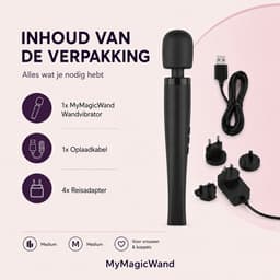 Wandvibrator Medium - Clitoris Stimulator - Massageapparaat - 28 Vibratiestanden - 7 Patronen - 4 Intensiteiten - Flexibele Kop - Siliconen - IPX5 Spatwaterdicht - 28 Centimeter - 90 Minuten Gebruik - Reisadapters - Seksspeeltje - Zwart - MyMagicWand — thumbnail 4