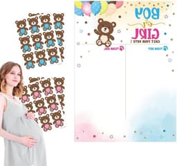 Gender Reveal Spel - Baby Voorspelling - Feest Activiteit - Interactief Stemspel - 1 Poster 36 Stickers - Wit — thumbnail 1