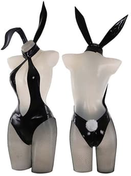 Sexy Bunny Pakje - 6 Delig Konijnen Kostuum Rollenspel - Cosplay & Roleplay - Anime - Latex-look - Body, Haarband, Handschoenen, Panty, Staart en Masker - Zwart - One Size — thumbnail 1