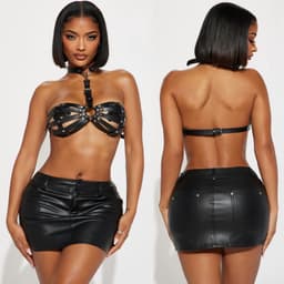 Leren Bondage BH met Halsband - BDSM & Erotische Feesten Lingerie - Zwarte Cage Bra - Sexy Harnas Dames - One Size — thumbnail 5