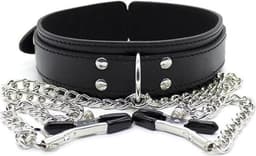 Bdsm Collar met tepelklemmen Bondage - Erotiek - Slave - Tepelklemmen - Lederen Ketting — thumbnail 8