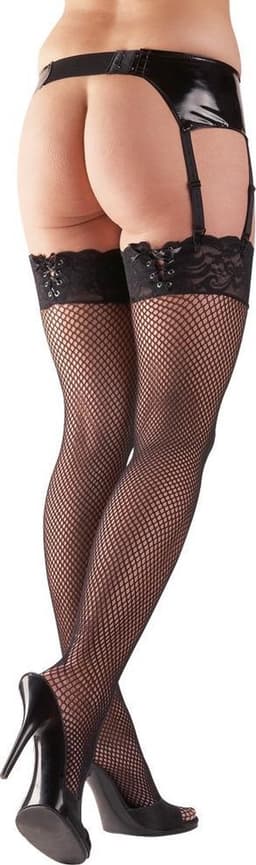 Cottelli Collection – Visnet Kousen met Strik Sluiting op Rand Ongekend Sexy – Maat S/M - Zwart — thumbnail 4