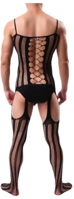 LekkerStout Heren Visnet Bodystocking - Jarretel Look - Open Design - One Size M-XL | LS143 — thumbnail 3