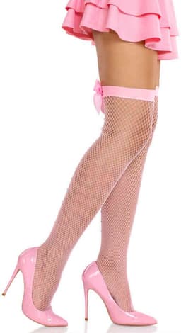 Leg Avenue - Fishnet with Satin Bow Backseam Thigh high kousen - Roze — thumbnail 2