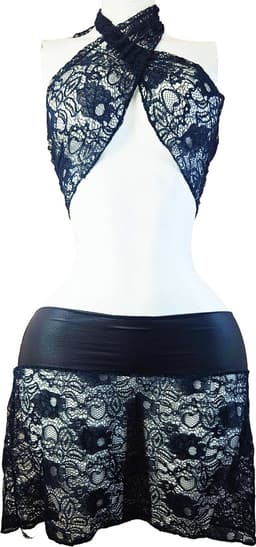 BamBella ® - Erotische Kleding set - L/XL - Nep leer kant doorzichtig blauw zwart — thumbnail 1
