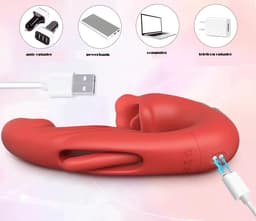 Luxe Vibrator met Zuigfunctie – 3-in-1 Clitoris & G-spot Stimulator – Valentijn – Vibrators voor Vrouwen- Sex Toys voor Koppels – Seksspeeltjes voor Mannen - 10 Vibratiestanden – USB Oplaadbaar – Waterdicht – Medisch Siliconen – Rood — thumbnail 2