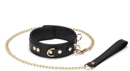 Liebe Seele - Dark Secret - Exclusieve Lederen Collar Met Leiband- Goud Metalen Hardware - Zwart/Goud — thumbnail 1