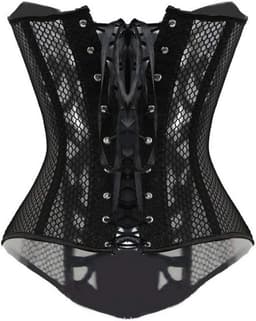 Sexy Zwart Overbust Korset met Vetersluiting en Uitbening - Taille Cincher Bustier voor Dames — thumbnail 5