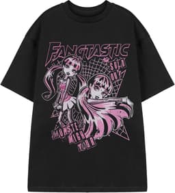Monster High Draculaura T-shirt met Spinnenweb Motief, Zwart met Roze en Witte Prints, Korte Mouwen, Ronde Hals — thumbnail 1