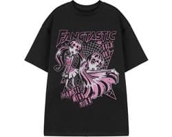 Monster High Draculaura T-shirt met Spinnenweb Motief, Zwart met Roze en Witte Prints, Korte Mouwen, Ronde Hals