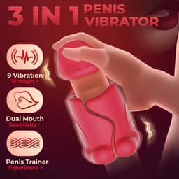 Daity Masturbator – Openbare Kunst Vagina Blowjob Simulator – Dual Lip Grip Trainer met 9 Vibratiestanden – 360° Full-Surround Penis Vibrator – Sex Toys voor Mannen — thumbnail 7