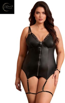 Sexy 3-Delige Lingerieset Dames – Latex Wetlook Body met Jarretels– Lingerie Erotisch Dames – Erotische Lingerie – Sexy Lingerie – Chique – High End Bodysuit – Leren PU Body – Leatherlook – Luxe Nachtkleding – BDSM – Clubwear – Wasteland – S, M, L,XL — thumbnail 9