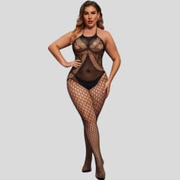Elana Sarielle Bodystocking – Plussize L-3XL – Rekbaar Net – Sexy & Comfortabel - Erotische Lingerie - Catsuit - Zwart — thumbnail 5