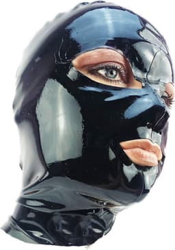 BNDGx® -100% Latex Masker ogen mond open - Anoniem Erotiek - Extreme BDSMsm fetish Rollenspel kleding Zwart nek ring — thumbnail 1