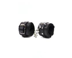 Handboeien Zwart Leer Gevoerd - Luxe Polsboeien met Bont Voering - Verstelbare Bondage Handboeien - BDSM Accessoires met Sleutel - One Size S-3XL - Comfortabele Handboeien - La Nuita