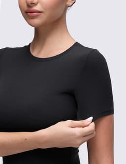 Getailleerd T-shirt met Hoge Ronde Hals voor Dames - Zachte Effen Basic Top — thumbnail 3