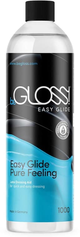 BeGLOSS - Latex - Easy Glide Dressing Aid XXL - 1000 ml. - 1 liter - ronde fles met dop - om snel en makkelijk latex rubber kleding en kousen aan te trekken. Glijmiddel voor latex rubber kleding kledij. — thumbnail 1