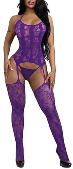 Vrouwen Fishnet Bodystocking – Sexy Catsuit met Open Kruis – Zwart Lingerie — thumbnail 1