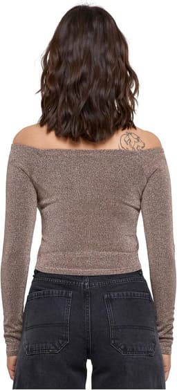 Dames Off Shoulder Glitter Longsleeve Shirt Bordeauxrood — thumbnail 4
