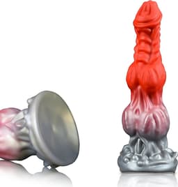 JustFun Fantasy Dildo - 25 CM - Met Zuignap - Sex Toys voor Mannen & Vrouwen - Monster Anal Plug XXL - Rood / Grijs — thumbnail 1