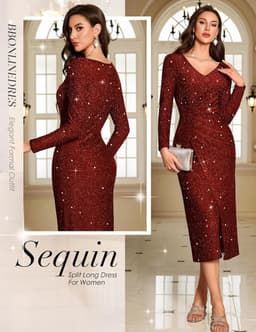Elegante Maxi Jurk met Glitter Pailletten en V-Hals voor Feestelijke Gelegenheden — thumbnail 4