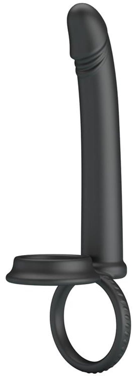 Pretty Love - Moses - Dildo met Cockring en Scrotumring - Zwart — afbeelding 1
