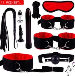 Pro Bondage & Massage Master-Pack – 11-delige BDSM Set + Waterproof Vibrator – Zwart/Rood — thumbnail 4